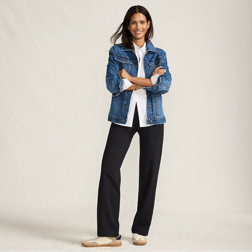 Lands' End Women's Black Wide-Leg Track Pants Starfish Refine